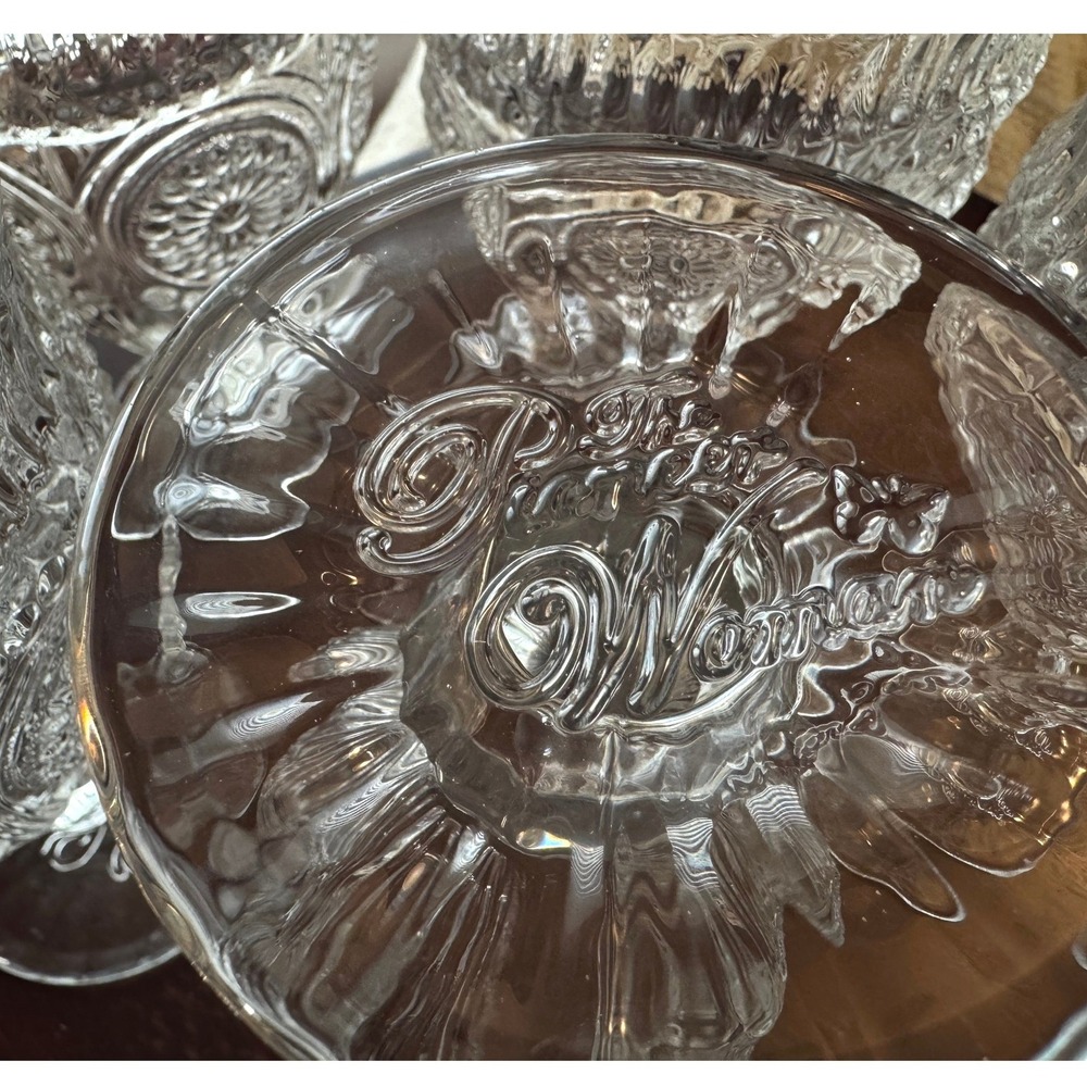 Pioneer Woman Adeline Goblets Set Of 5 Clear 12 Oz Embossed Floral Pressed Glass - Picture 5 of 7